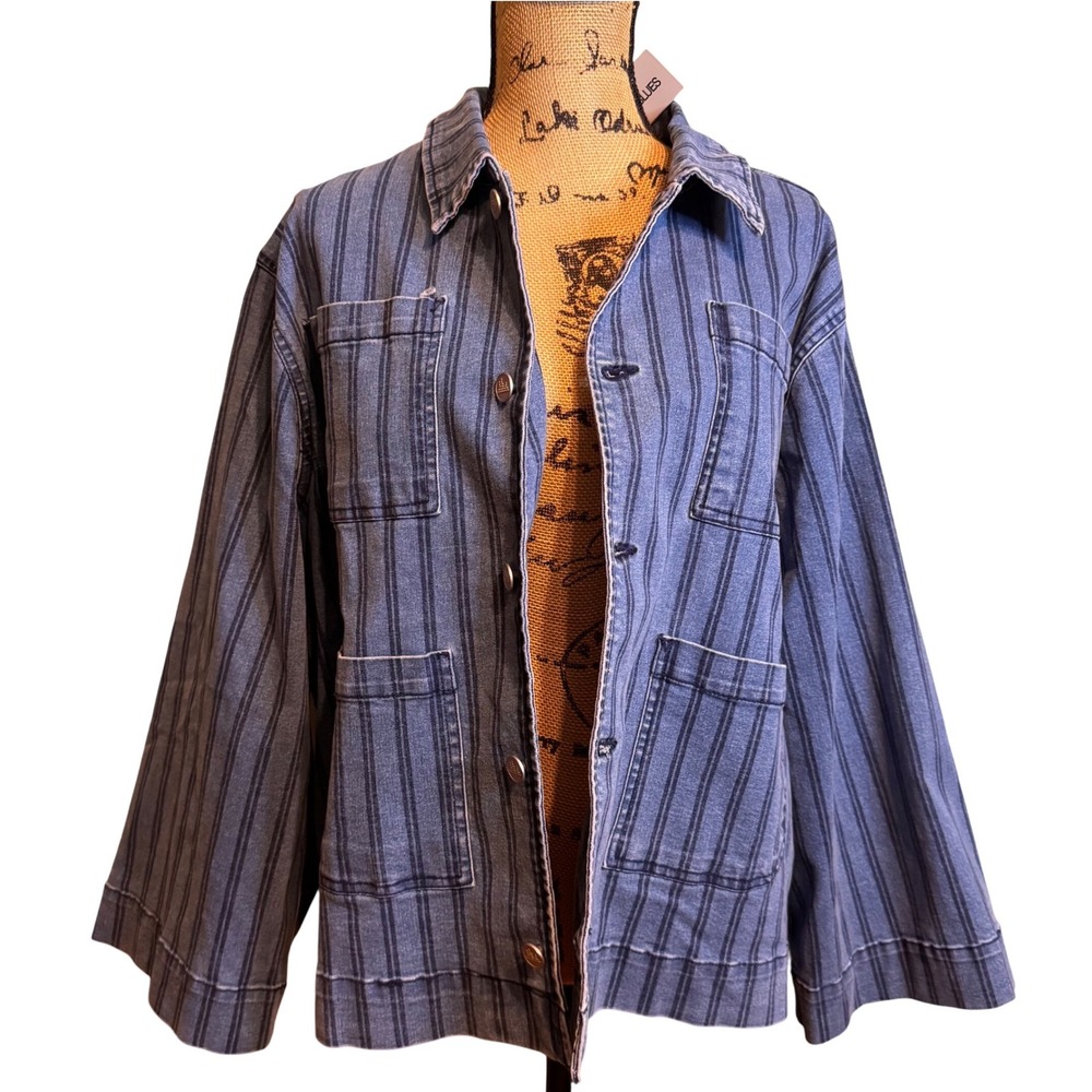 NWT City Blues Indigo Striped Denim Chore Jacket W8000A18 Blue Size 1X